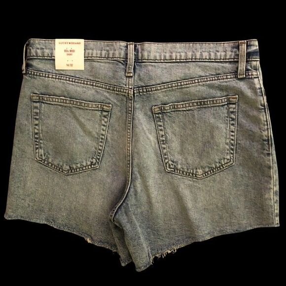 Lucky Brand 90s Midi Denim Shorts Womens 14/32 High Rise Distressed Cutoff NEW - Picture 4 of 14